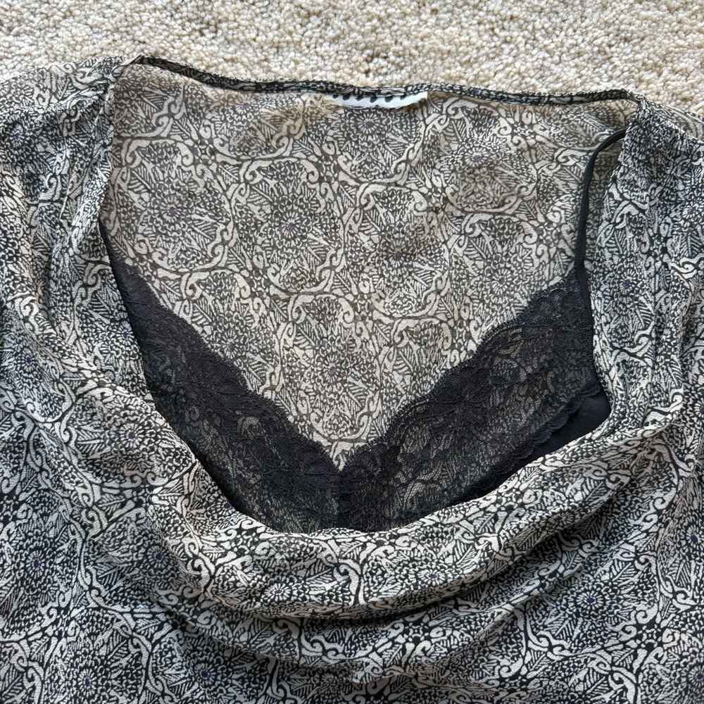 Sheer Lace Layered Blouse Bell Sleeve Cowl Neck Romantic Y2K Top - Picture 2 of 5